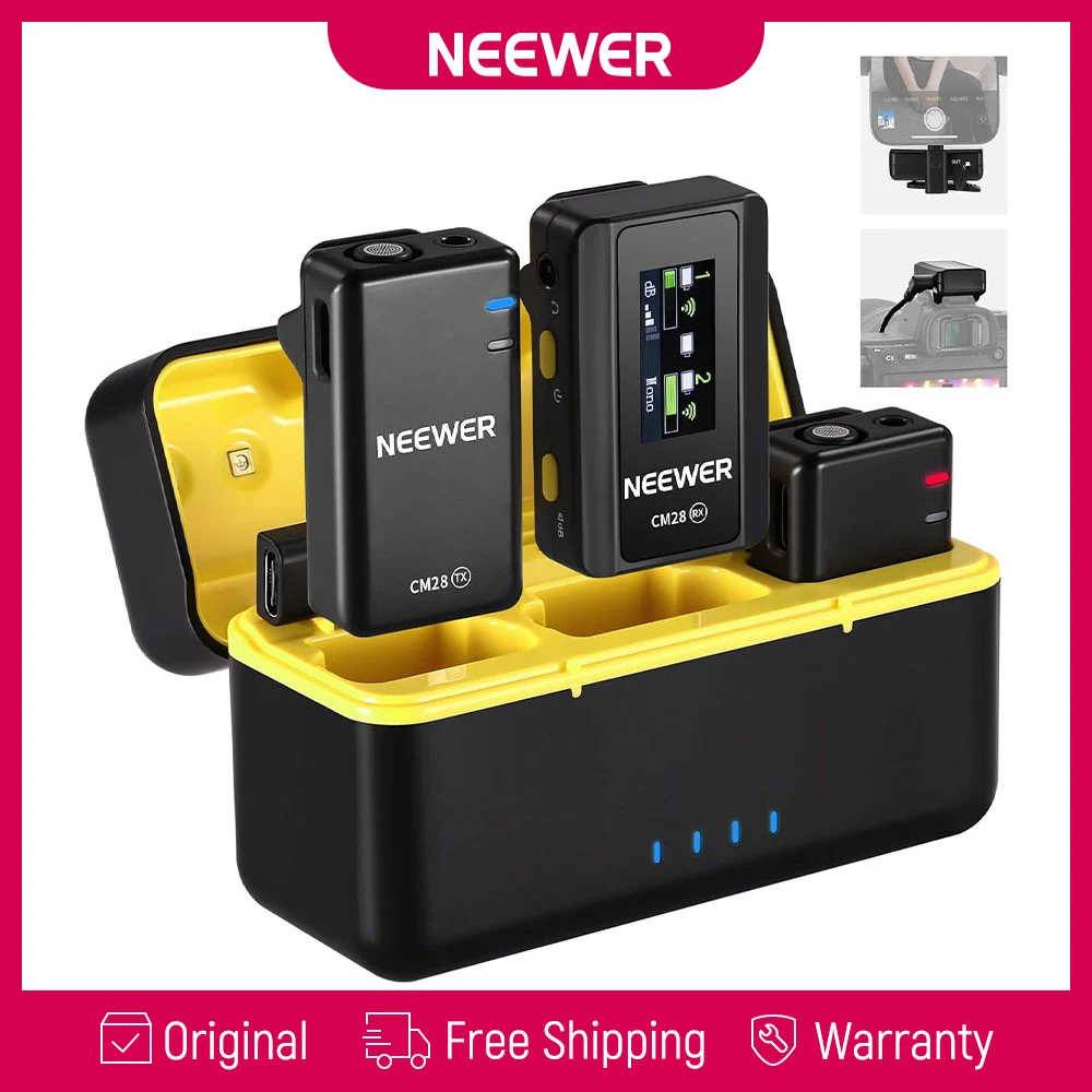 NEEWER CM28 Kabelloses Lavalier-Mikrofonsystem, integriertes Ladegehäuse, Geräuschunterdrückung, 4 GB Speicher, 48 kHz unkomprimierte Audioaufnahme, kompatibel mit iPhone, iPad und weiteren Geräten