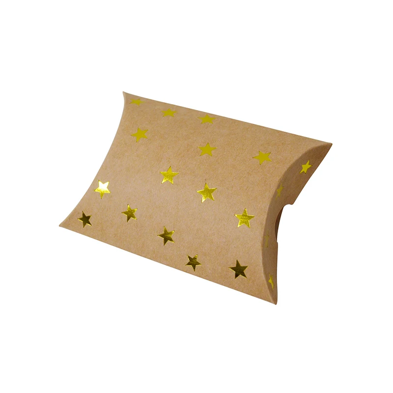 10Pcs Pillow Shaped Paper Candy Box Cookie Packaging Bag Bronzing Kraft Paper Gold Silver Thank you Bag Party Gift Decorations