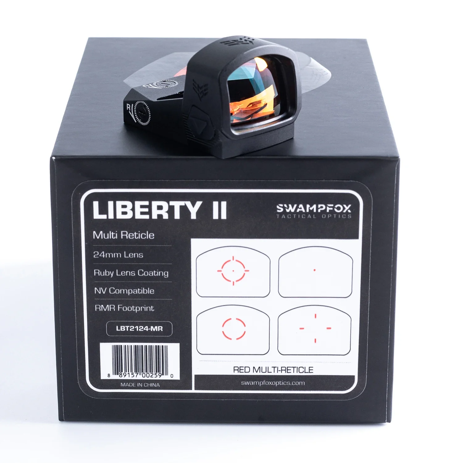 Original Swampfox Liberty II Full Size 1x24 Reflex Sight 3 MOA Multi-Reticle Red Dot Sight LBT2124-MR