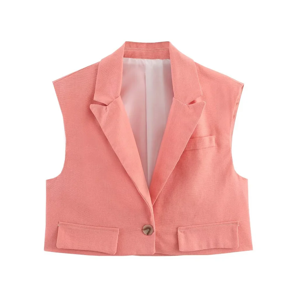 European and American style women's autumn new fashionable solid color one button sleeveless vest shorts