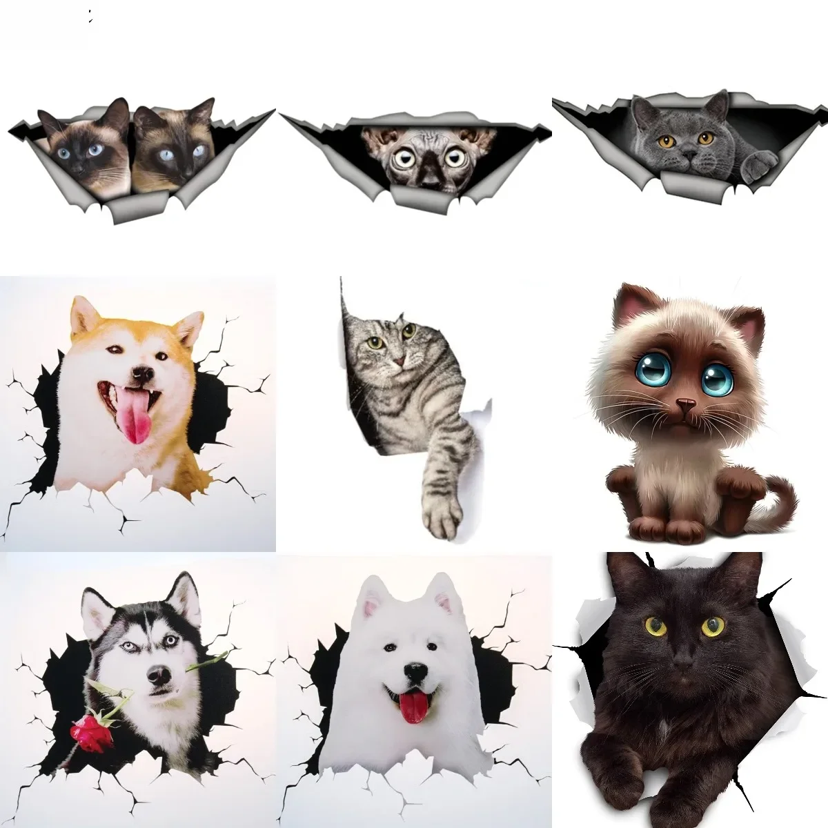 

3D Cat Dog Cute Creative PVC Stickers Accessories for Decorate Car Window Table Motorcycle Off-road Helmet Camper Bumper Fridge