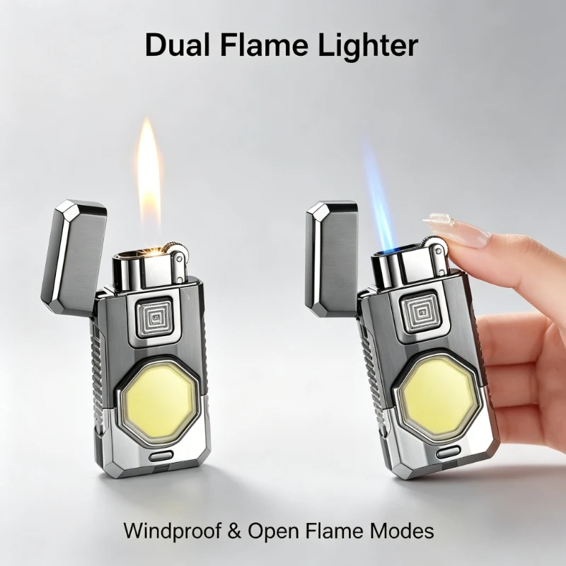 

Multifunctional Metal Igniter, Adjustable Dual Flame System + Built-in COB Lamp, Unique Stylish Look Cigarette accessories Tool