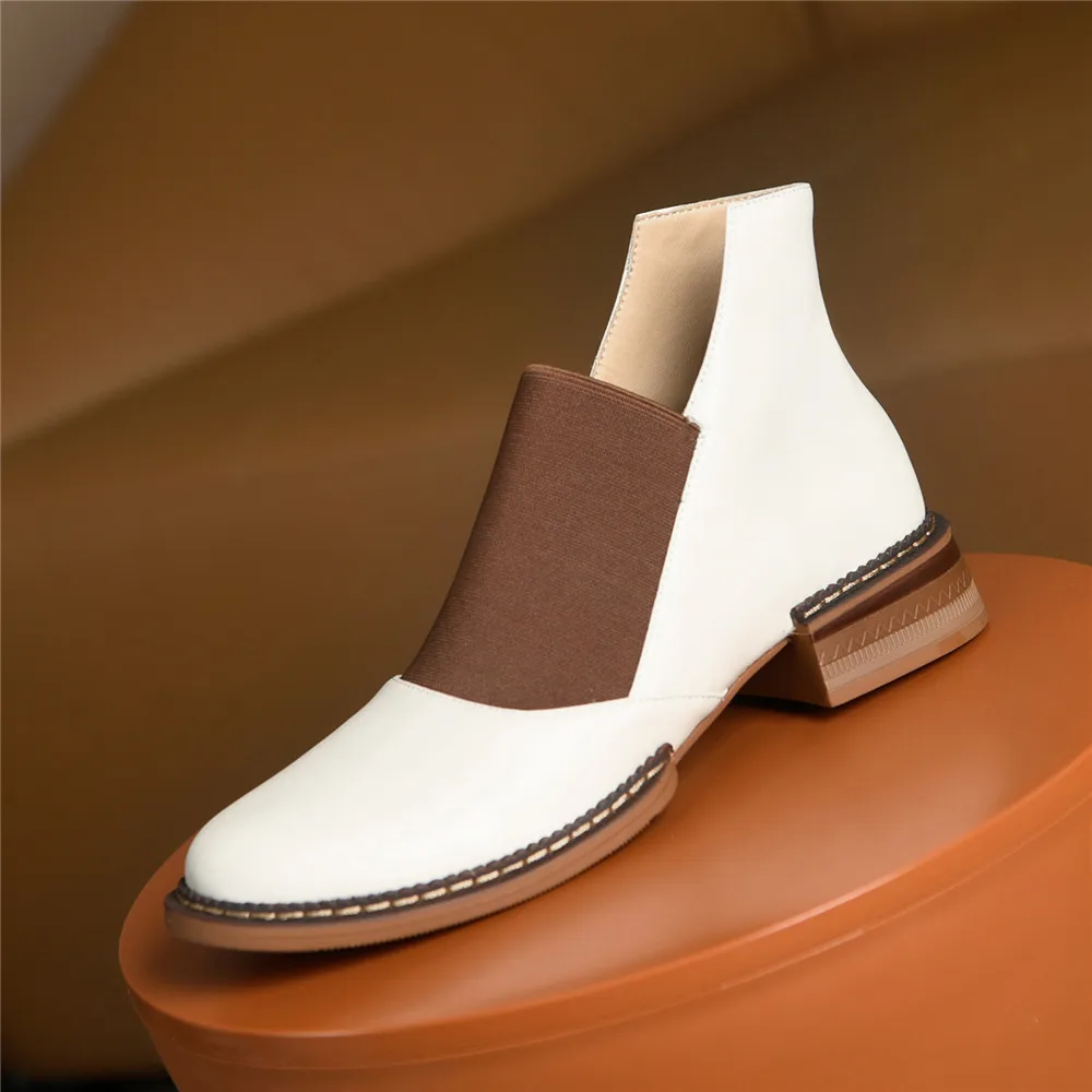 MILI-MIYA New Arrival Concise Design Women Cow Leather Ankle Boots Slip On Round Toe Thick Heels Big Size 34-40 Casual Shoes