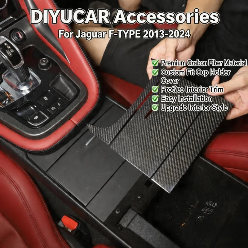 For Jaguar F-TYPE 2013-2024 Real Carbon Fiber Center Console Cup Holder Storage Box Panel Cover Trim Interior Car Accessories