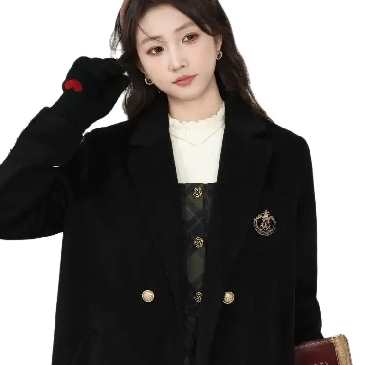 Korea Women Coats Mid-length Preppy Style Cotton Thickened Woolen JK Coat Autumn and Winter Office Lady Casual Female Outwear