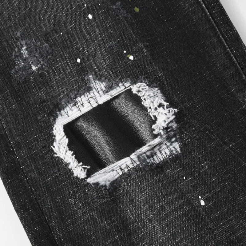 

Модные джинсы High Street Fashion: новые, с эффектом потертости и брызг, винтажные, эластичные, облегающие, черные, дизайнерские, в стиле хип-хоп, брендовые брюки