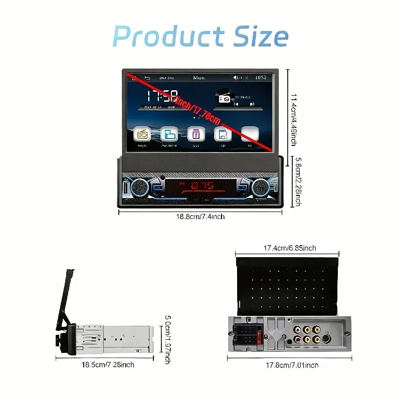 1DIN 7.0inch Motorized Flip Out Touchscreen Car Stereo, Single Din MP5 Player with Wired Carplay & Android Auto Mirror Link BT