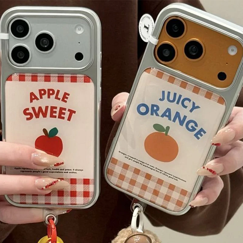 Capa de Celular de Resina Avançada Estilo Coreano Xadrez Laranja Moderna para iPhone 17 Air 16 E 15 14 13 12 11 Pro Max Y2k