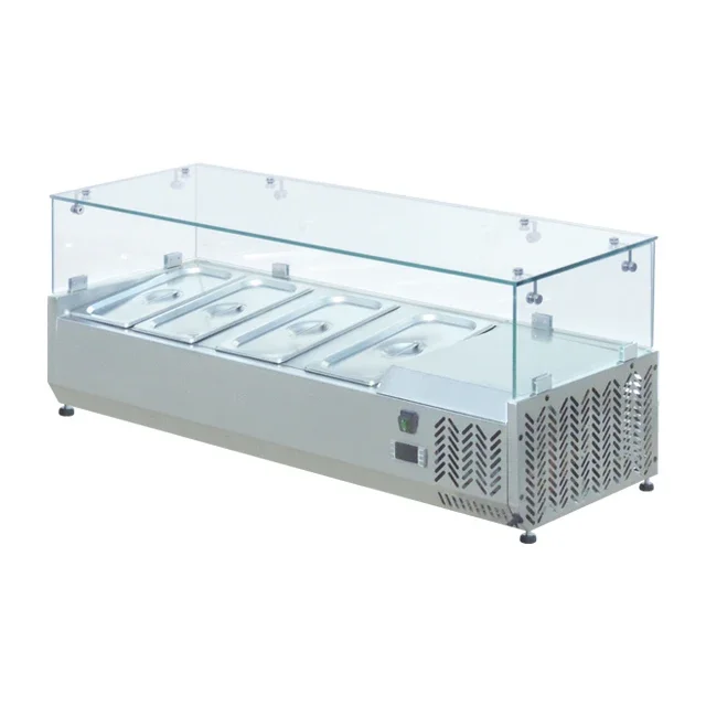 Stainless Steel Fruit Salad Bar / Salad Chiller With 4 Container / Salad Glass Counter Display