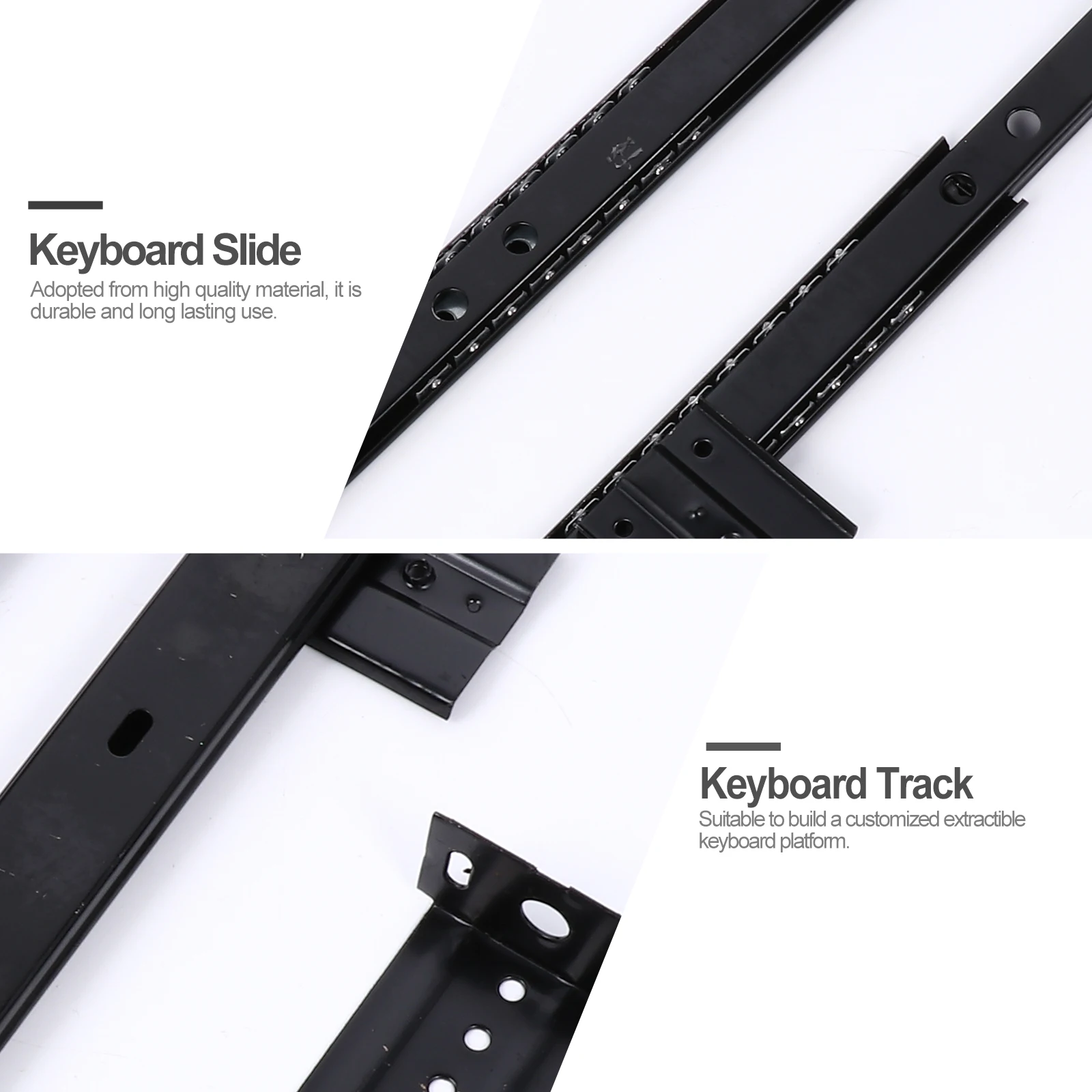 

1Pair Keyboard Tray Slide Rail Steel Bearing Soft Close Quiet Durable Keyboard Drawer Track Extractable Desk Rail