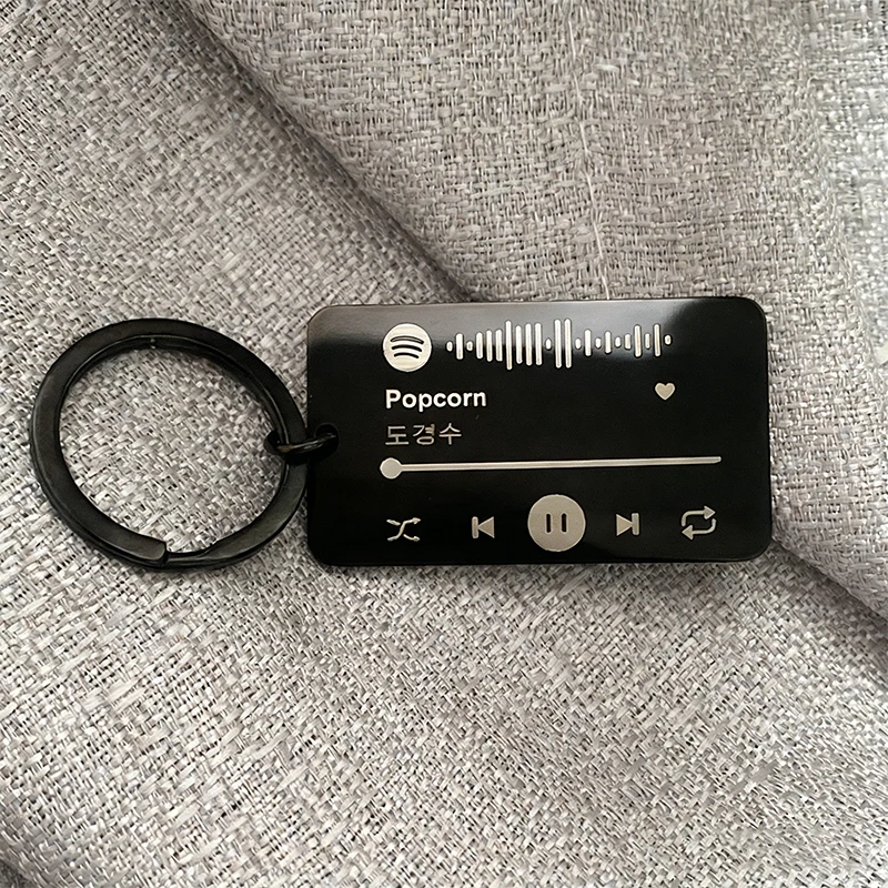 Custom Scannable Spotify Song Code Keychain Black Stainless Steel Fadeless Music Singer Blessings Personalized Key Ring Gift