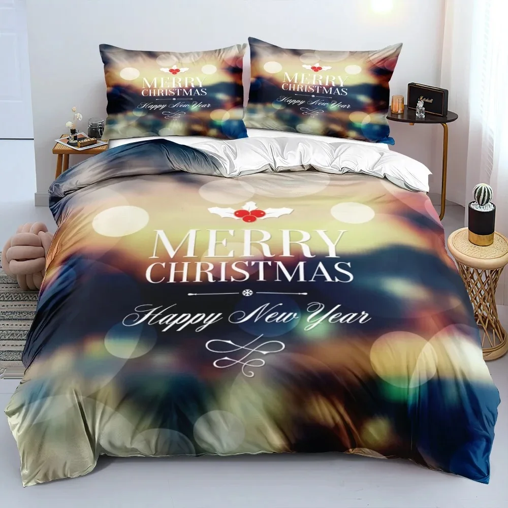 

3D Merry Christmas White Bedding Sets XMAS Duvet/Quilt Cover Set Polyester Comforter Cover King Queen Full Twin Red Bow Beige