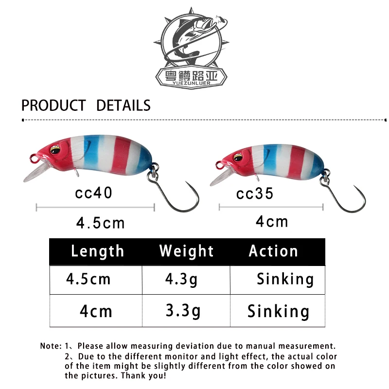 1Pc CC40 CC35 Micromatter Langsam Sinkende Minnow Angeln Locken 4,3g 45mm Niedrigen Schwerpunkt Stille System künstliche Gefälschte Köder – Detail 2