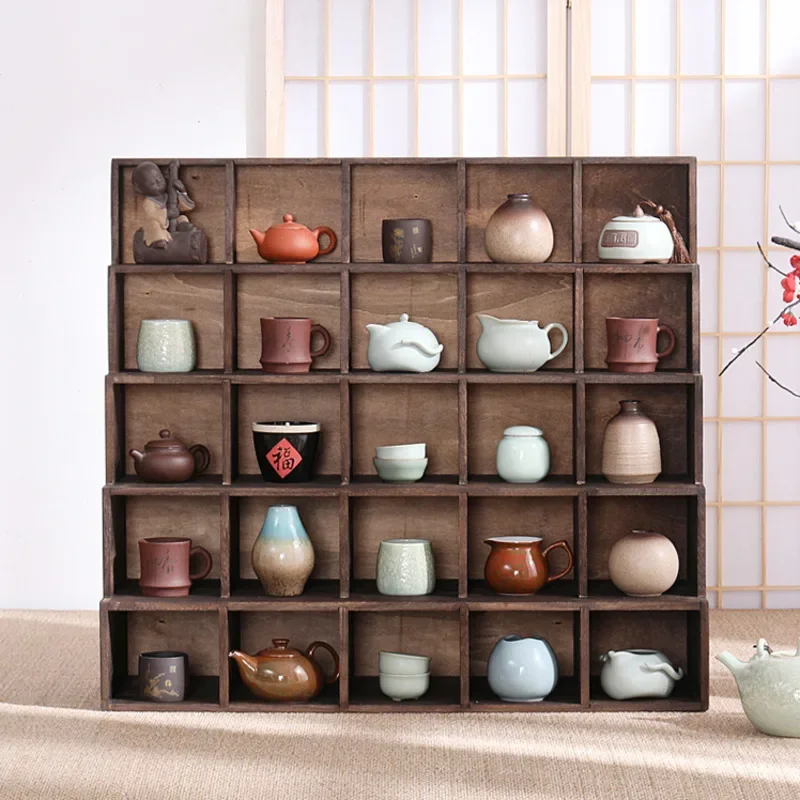 Chinese Table Multi Obao Cabinet Cup Rack Solid Wood Tea Set Storage Shelf Grid Ladder Teapot Display Rack