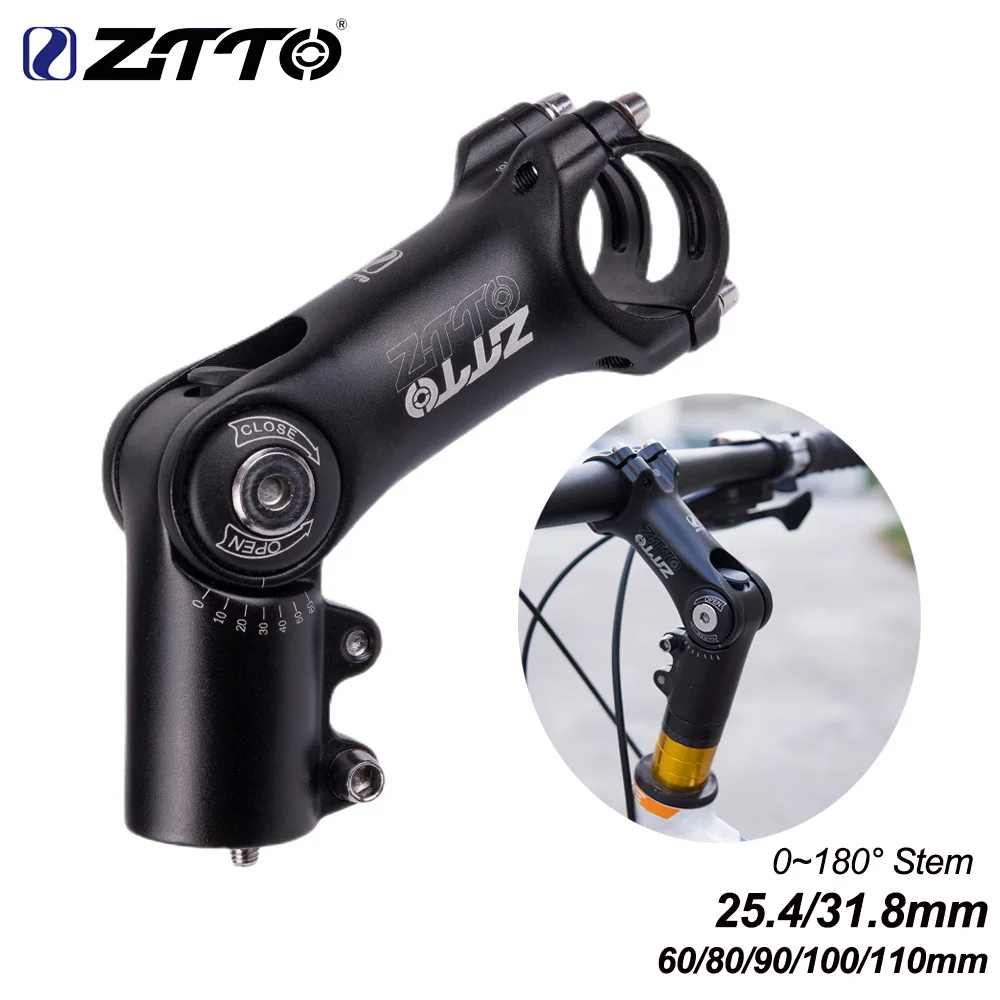 ZTTO Adjustable Riser Stem 0~180 degree 60 80 90 100 110mm For 31.8/25.4mm Handlebar MTB Road Bike Rise Extender Rod Adjustable