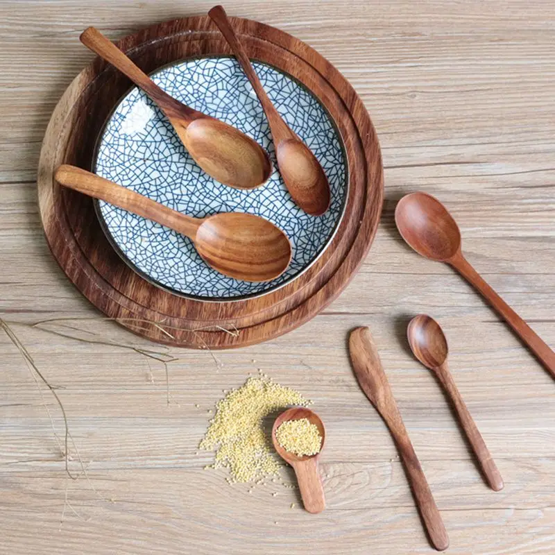 Teak Wood Tableware Mini Seasoning Spoon Colander Spoon Natural Wood Soup Sskimmer Ccooking Spoon Wooden Kitchen Tableware Tool