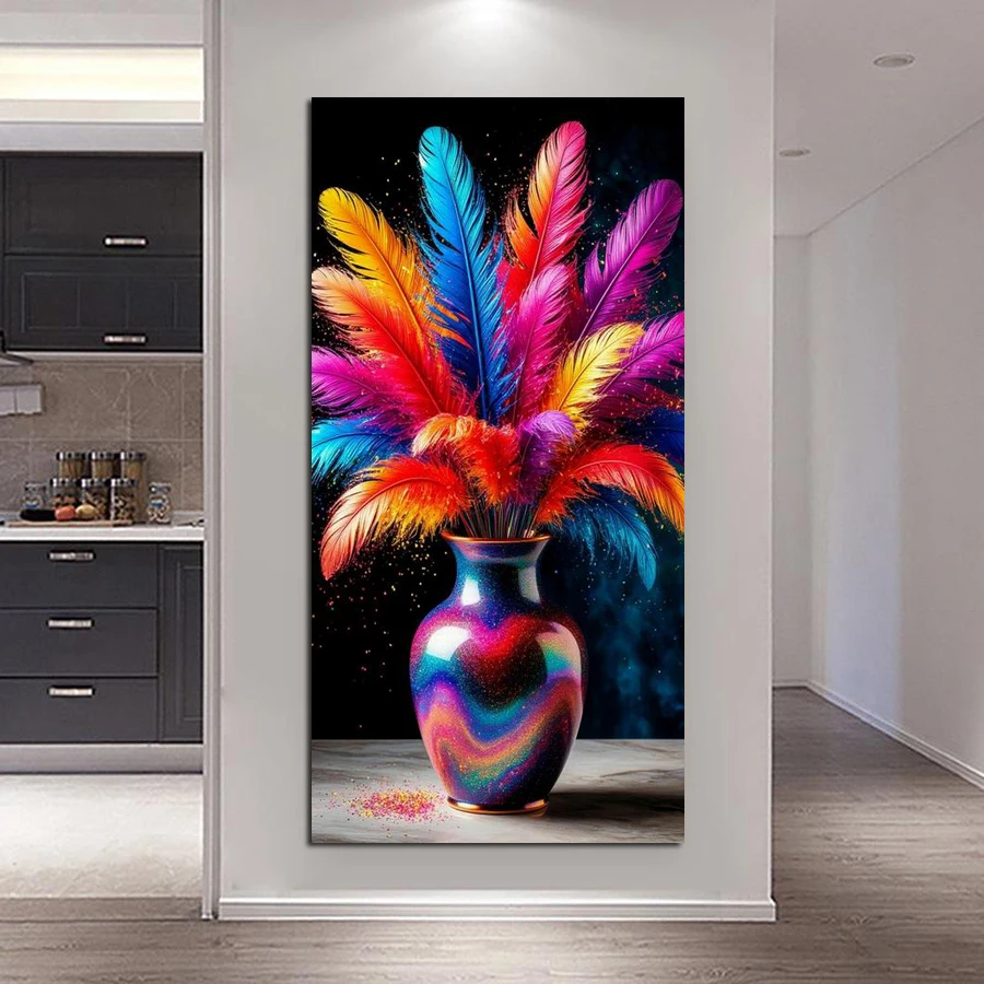 

Красочная ваза с перьями, большой размер, наборы для рисования алмазов своими руками, полная квадратная круглая дрель, мозаика, вышивка, фотографии 100x200 см