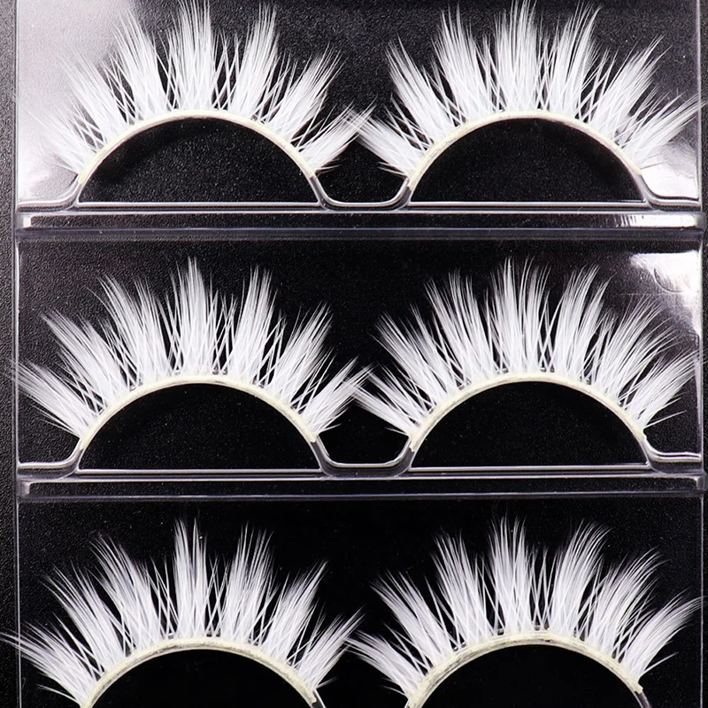 3pair White Eyelashes Cosplay Makeup Natural Long Cross Strip False Eye Lashes