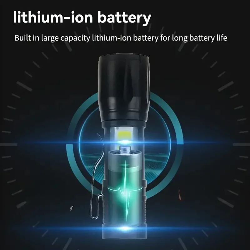 Rechargeable Mini LED Flashlight Portable COB+XPE Torch Camping Outdoor Lantern Zoomable Light Tactical Flashlight with Pen Clip