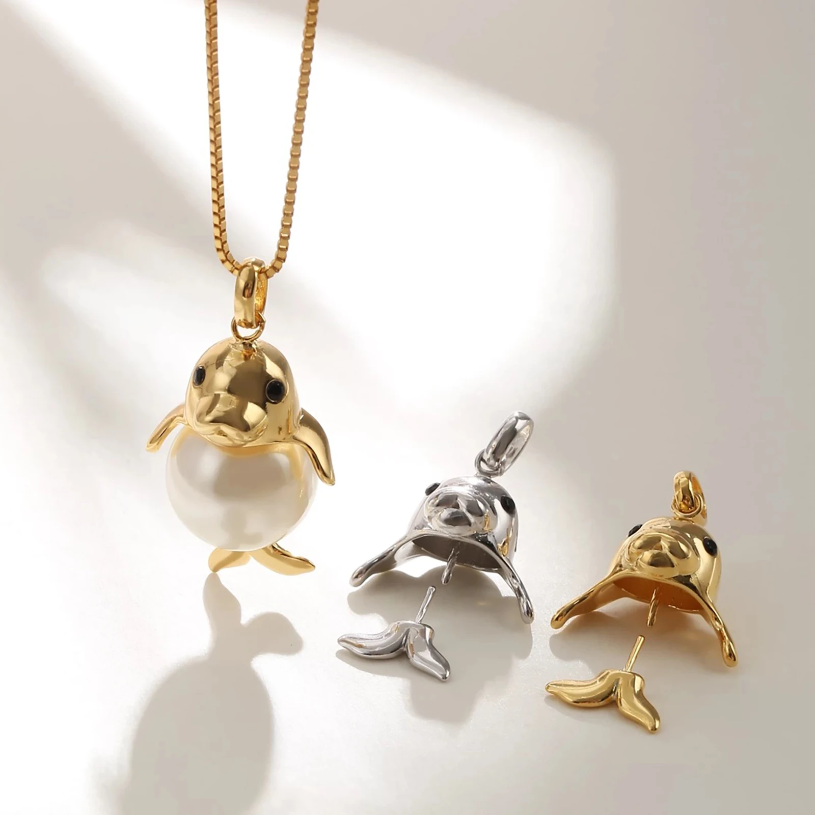 925 Sterling Silver Seal Shape Pearl Pendant Empty Bracket Settings Round Beads DIY Handmade Necklace Jewelry Making Craft