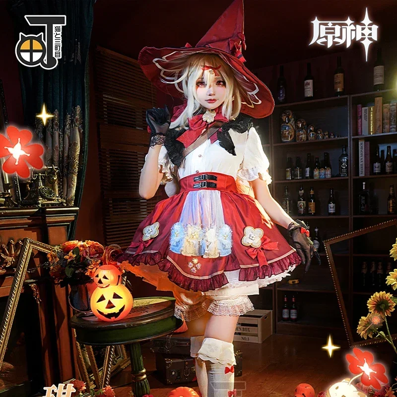 

HeavenCos Game Anime Genshin Impact Witch Klee Cosplay Costume New Outfits Hat Bag Suit Halloween Comic Con