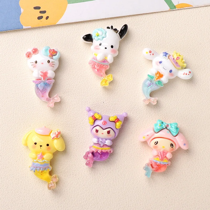 10PCS Resin Cartoon Color Mermaid Series Flatback Stone Home Decor Princess Fairy Figurine Scrapbook DIY Accessories Craft