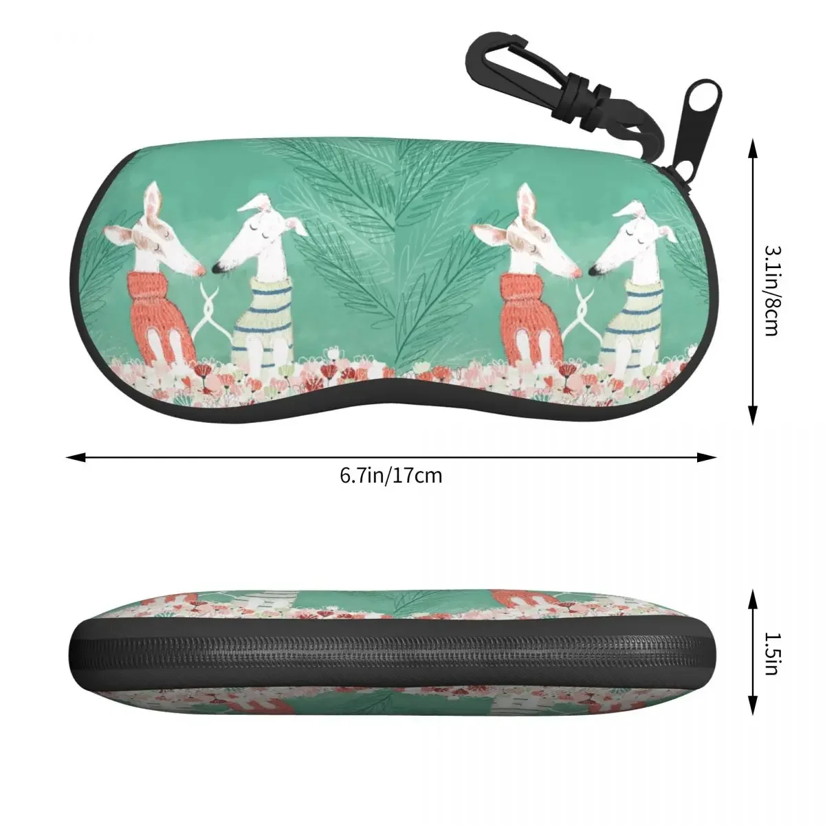 Greyhound In Love Animals Pets Flowers Green Whippet Greyhounds Shell Eyeglasses Protector Cases Sunglass Case Glasses Pouch