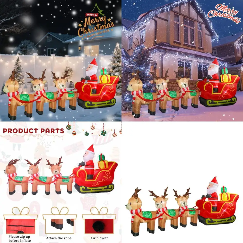 

12-Foot Inflatable Santa Sleigh with Reindeer, LED Lighted Outdoor Christmas Decoration