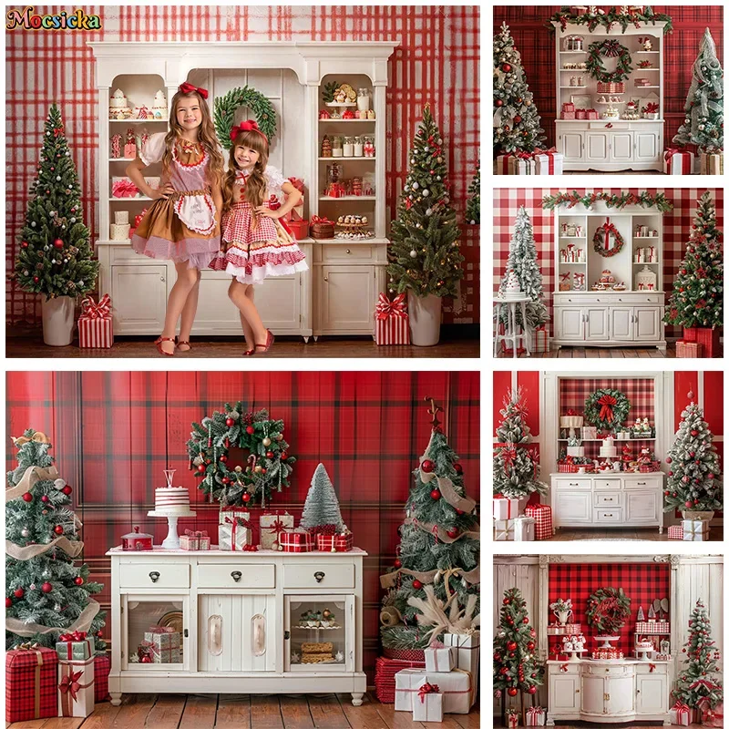 

Mocsicka Photography Backdrop Christmas Party Xmas Tree Gift Kitchen Background Kid Birthday Family Photo Banner Studio Prop