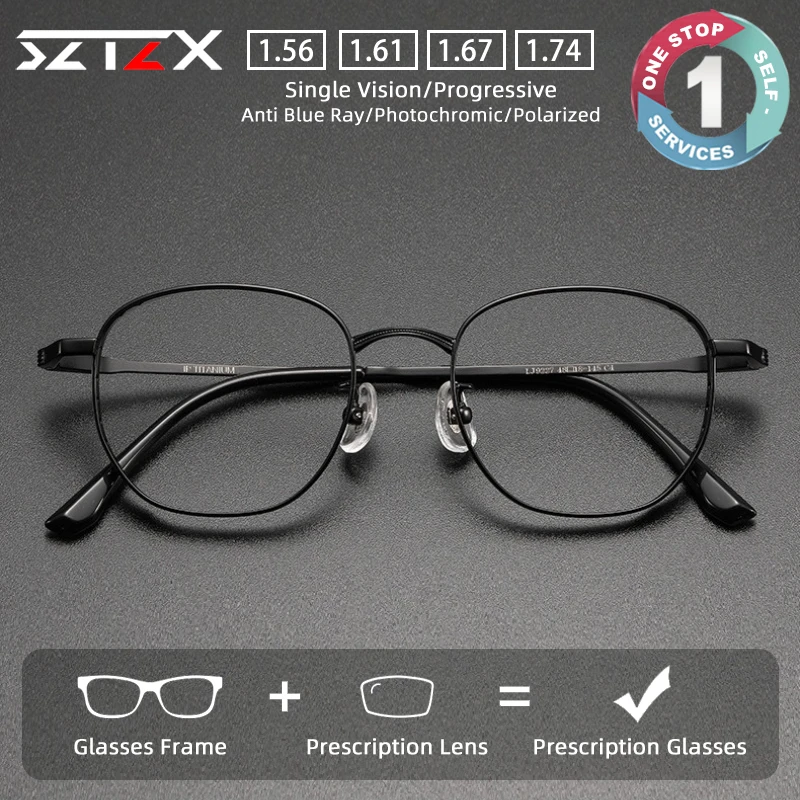 

SZTZX Business Pure Titanium Durable Prescription Glasses Blue Light Blocking Square Myopia Glasses Progressive Reading Eyewear