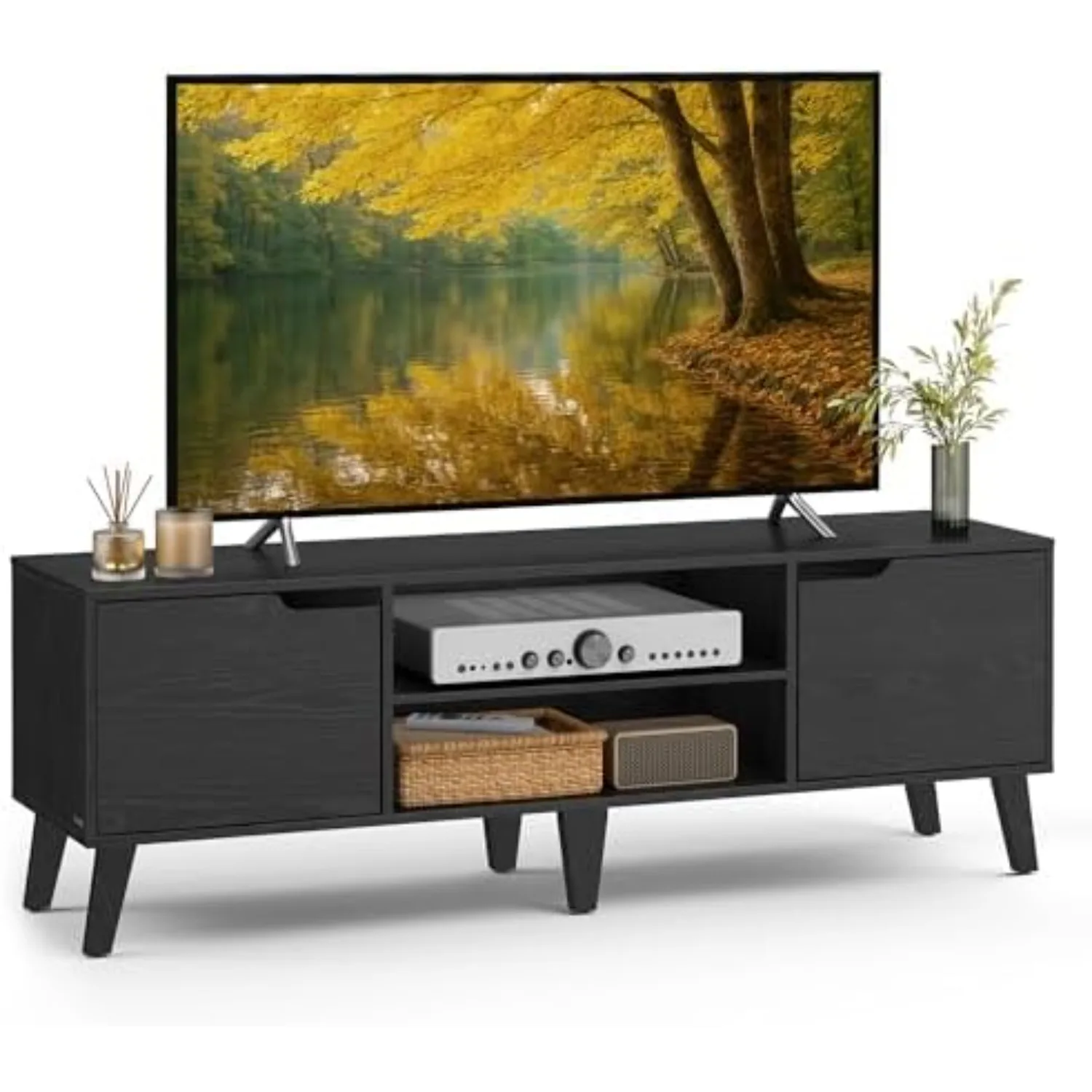 TV Stand for 65-Inch TVs, Entertainment Center with Adjustable Shelf, 58-Inch Long Media Console Table, Transitional
