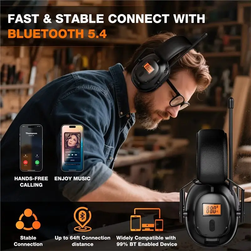 Superior-Bluetooth 5.4 AM/FM Radio Headphones With Ear Protection, Rechargeable Noise-Canceling Earmuffs For Gardening Welding