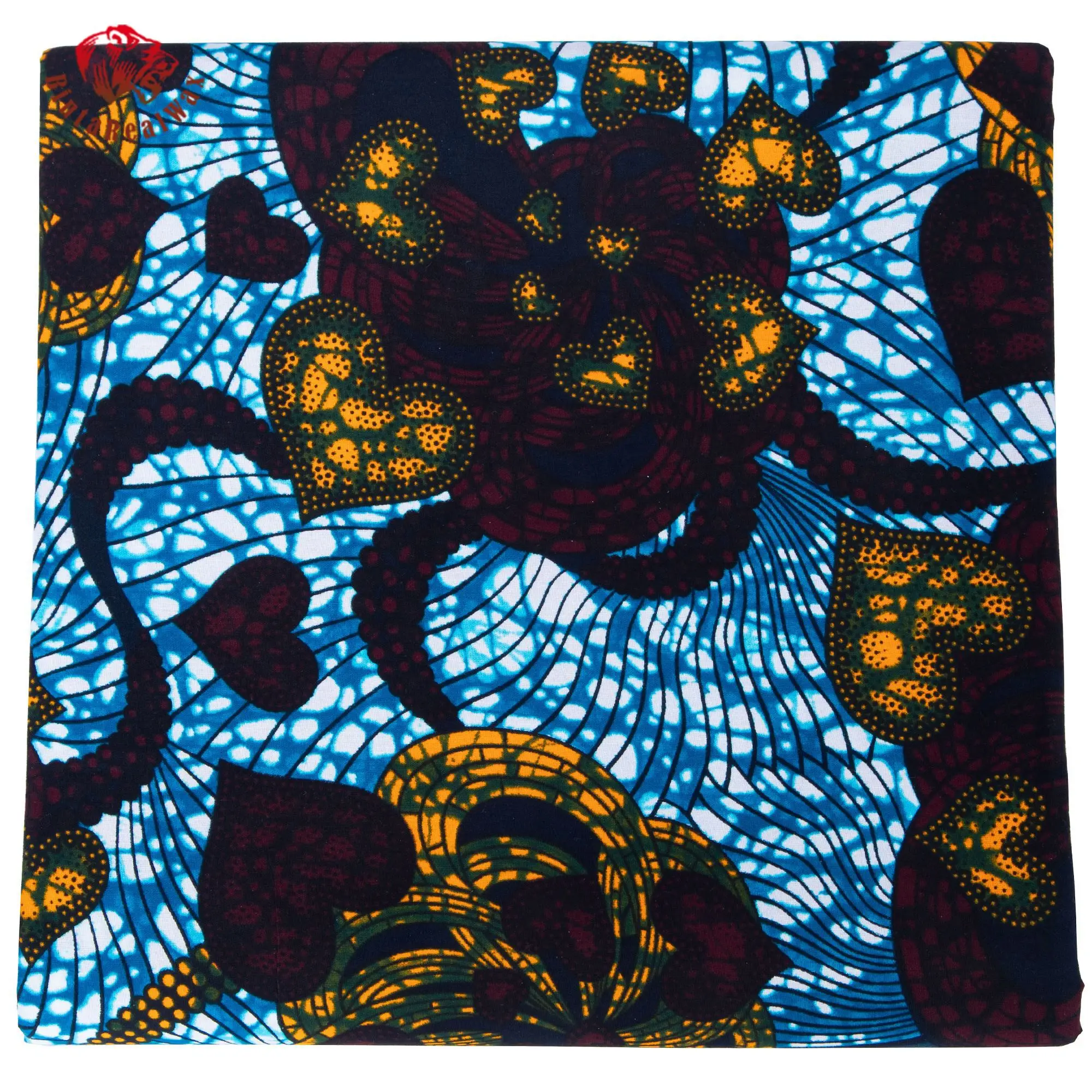 African Wax Print Fabric Vibrant Blue Gold Floral Pattern, High-Quality Cotton Ankara Fabric for Dress, Skirt, Headwrap 24FS1614 view 6
