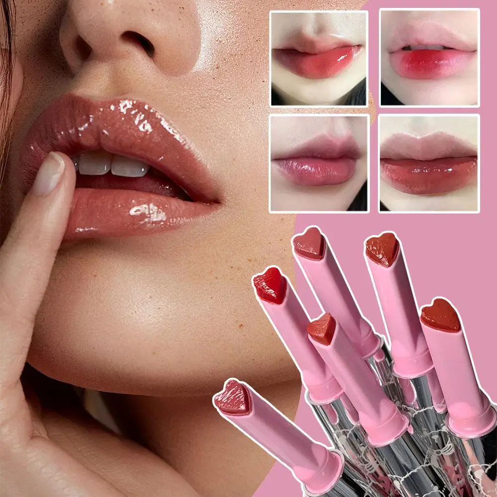 Lápiz labial de gelatina de cristal translúcido de 4 colores, brillo de labios sólido, espejo sedoso de duración, bálsamo labial hidratante de agua V3D3