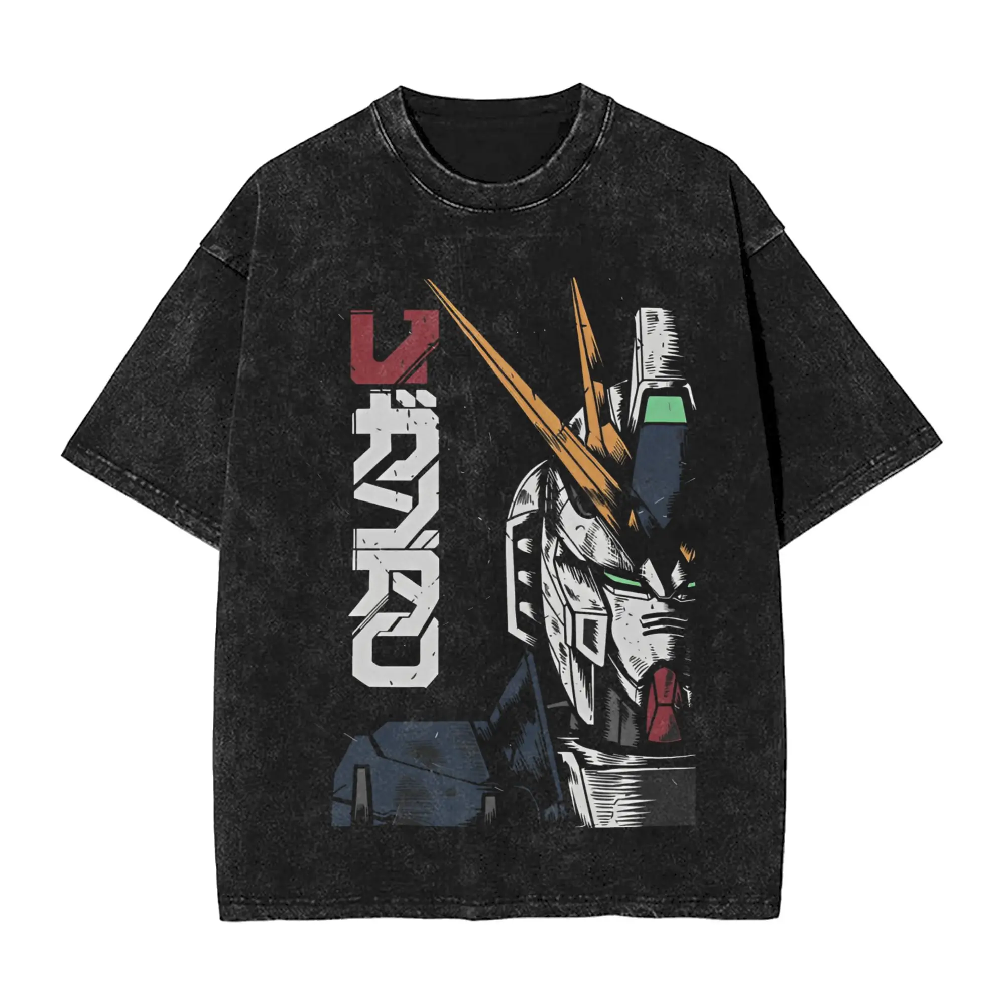 

Men's Short Sleeved Tee Gundam Graphic T-shirts Summer Trendy Y2k Clothes Casual Women's Vintage Washed Cotton Gym Clothing Tops