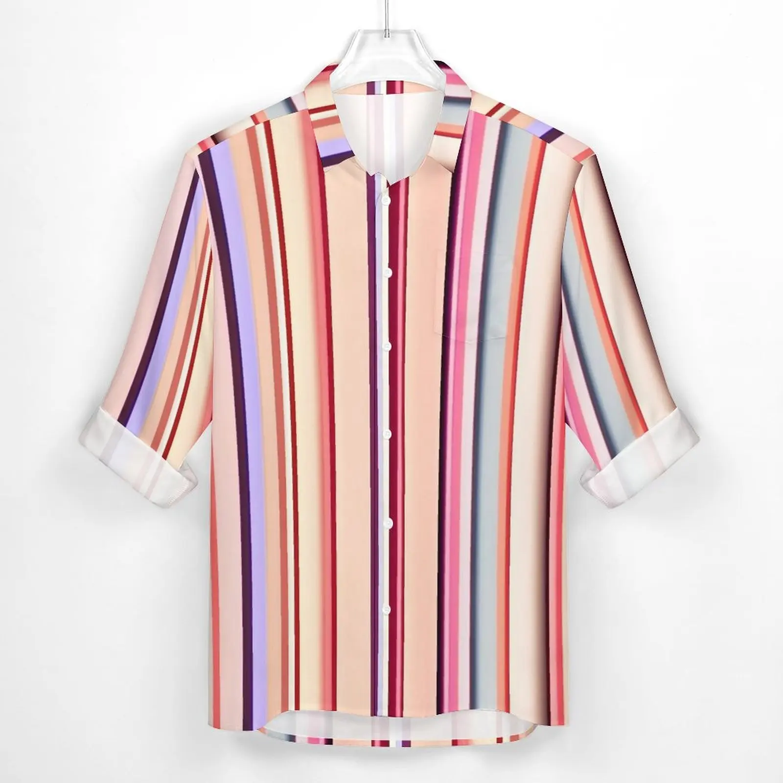 Retro Striped Shirt Spring Colorful Print Casual Shirts Men Cool Blouses Long Sleeve Custom Y2K Clothing Big Size