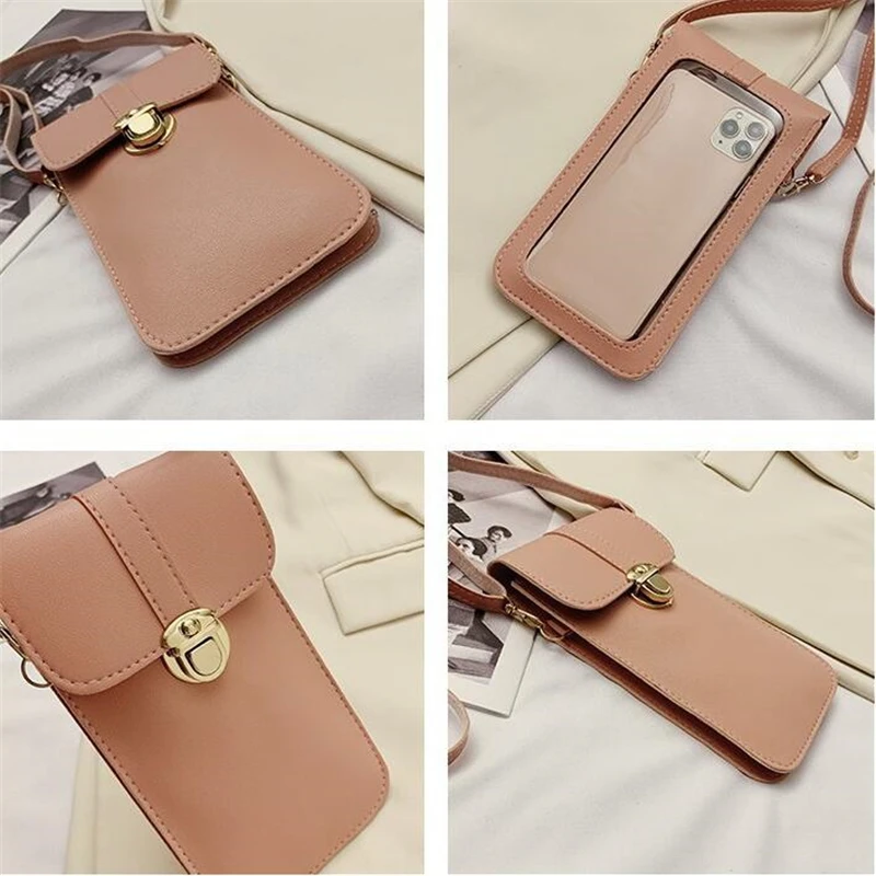 Women Pu Leather Handbag Touch Screen Cell Phone Wallets Hasp Crossbody Shoulder Strap Handbag For Female Simple Women Bags