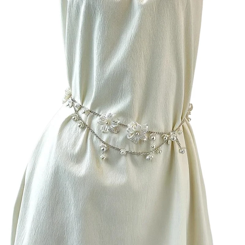 

Lily Flower Pearl Waist Chain Women's Light Luxury Premium Sense Niche Clavicle Chain Body Chain
