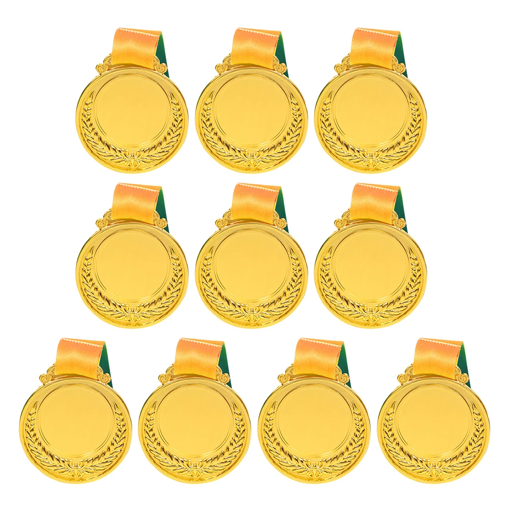 10 قطعة من الميداليات الذهبية/الفضة/البرونزية للطلاب مع شريط الرقبة المعدني الفائز بميداليات جائزة المنافسة للألعاب الرياضية