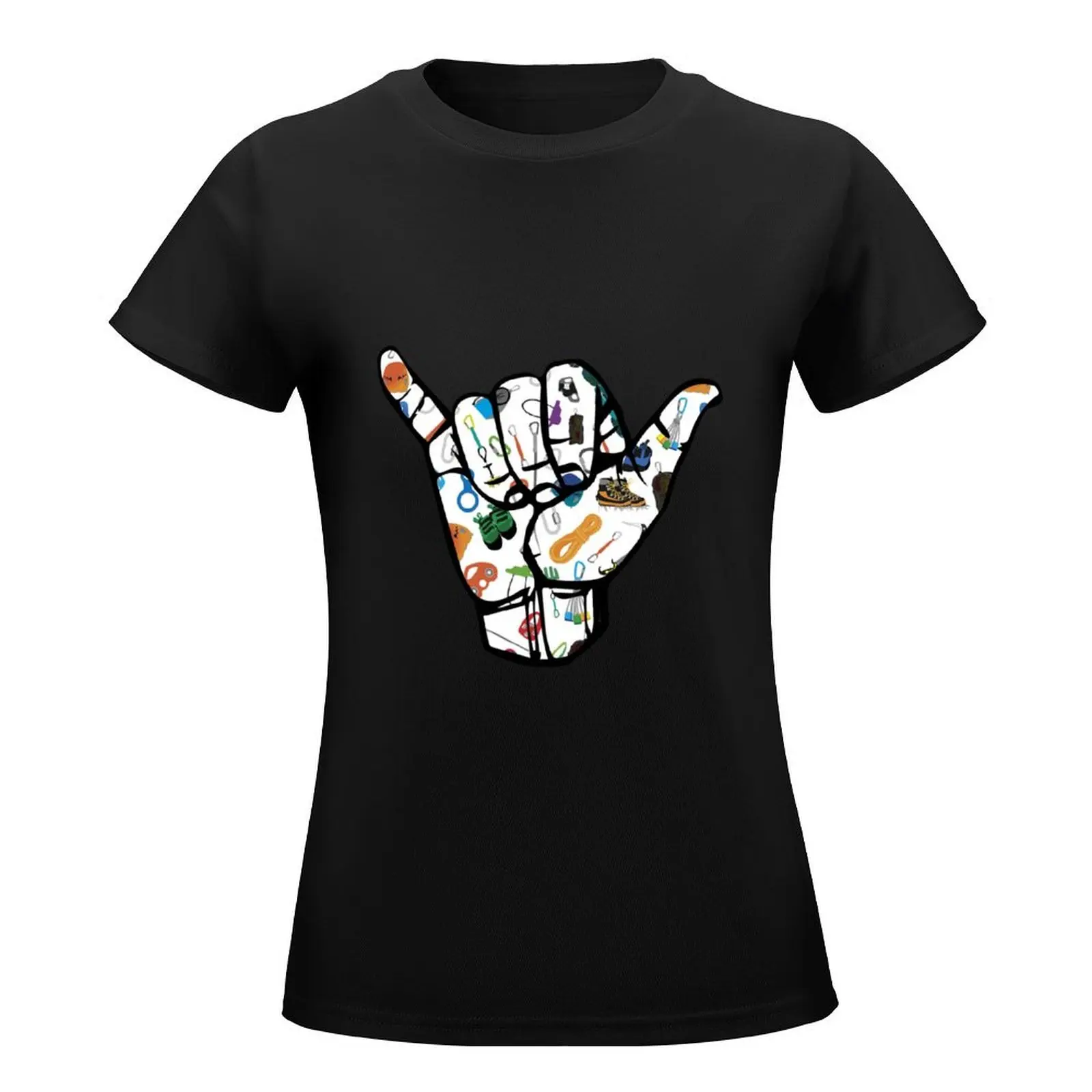 Climbing Hand Sign T-Shirt summer clothes graphics korean fashion lady clothes spring clothes Women 2024