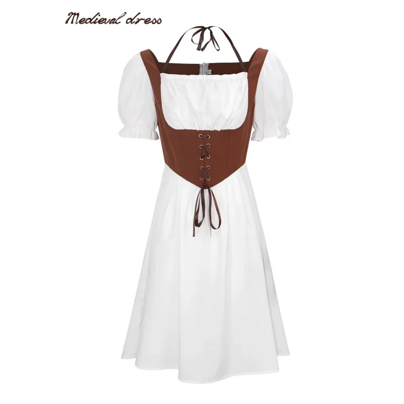 Maxi bata Medieval de manga corta para mujer, vestido Vintage de hada elfo, ropa gótica vikinga celta renacentista, vestido de baile de fantasía fff