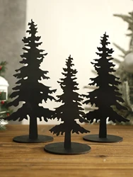 Black Wooden Christmas Tree Ornament Rustic Pine Tree Silhouette Bohemian Style Holiday Decor Christmas Supplies Home Decoration