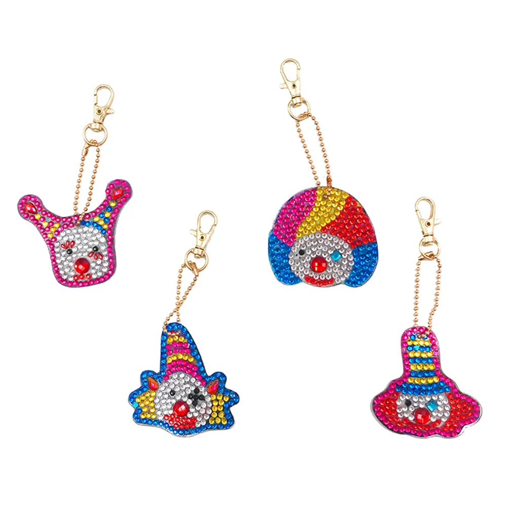 

4pcs Circus Clown Handcraft Key Holder DIY Accessories Hanging Keyrings Resin Rhinestone Keychain Pendant Ornaments for Car Key