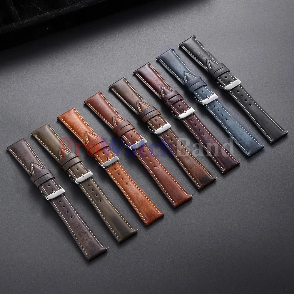 Universal Vintage Oil Wax Calfskin Watch Band 18/19/20/21/22mm Brown Red Head Layer Straps Men Women Accessories Pin Buckle Belt