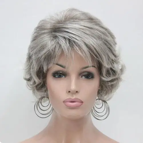 Charming beautiful fashion new light gray and dark root Short Synthetic Hair Full Women's Wig For Everyday