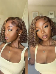 Water Wave Lace Front Wigs 250% Density Highlight Human Hair Wig Ombre Honey Blonde Colored 13x4 Lace Frontal Human Hair Wigs