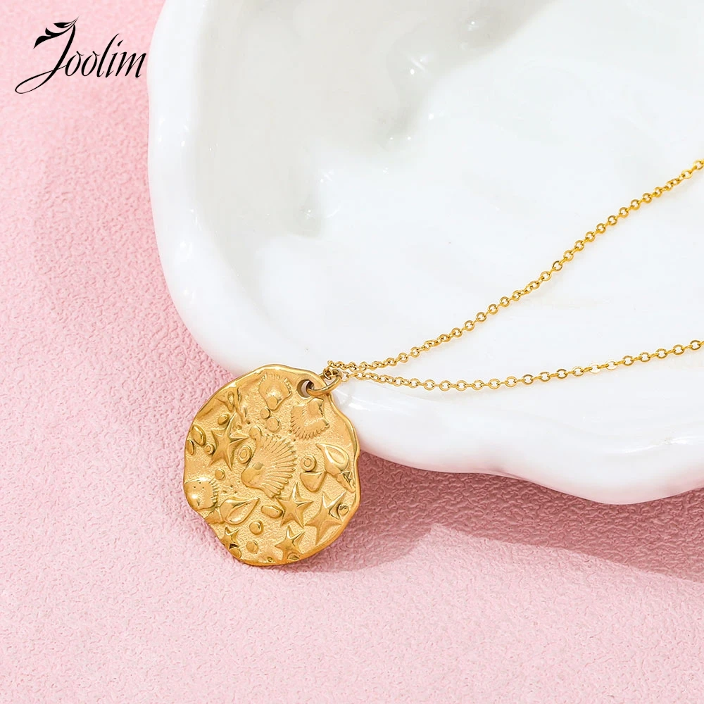 Joolim Jewelry Wholesale No Fade Fashion Vivid Sea Shell Star Conch Irregular Round Pendant Stainless Steel Necklace for Women