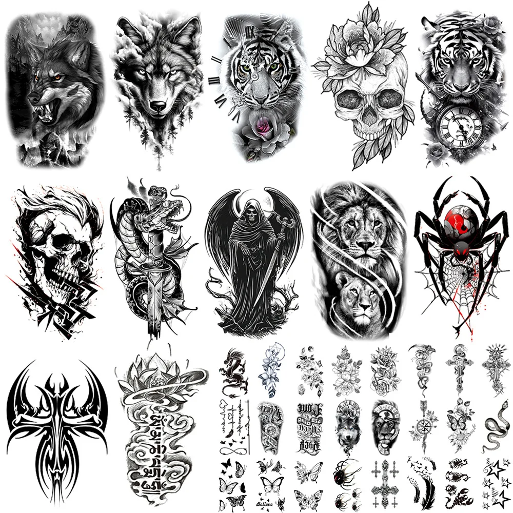 72pcs Half Arm Waterproof Temporary Tattoo Sticker Man Arm Lion Forest Wolf Flower Women Wholesales Totem