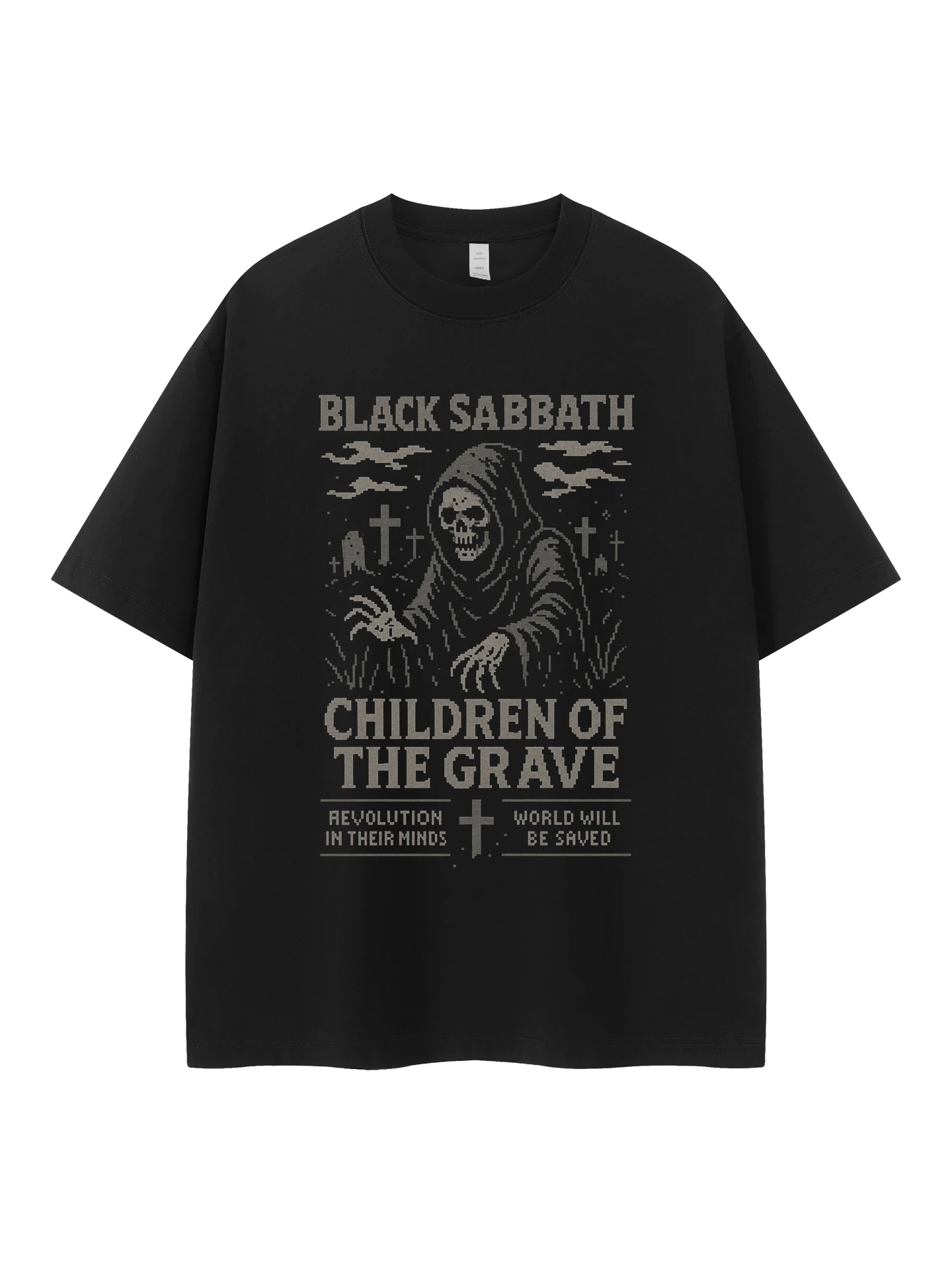 BlackSabbath Band Vintage American Streetwear Loose Fit round Neck Short Sleeve T-Shirt Pure Cotton Breathable Casual Tee