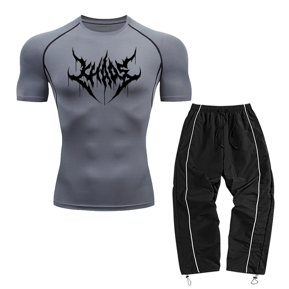 Men's Casual Two-Piece Set Including A Printed Short-Sleeved Top And Long Pants Suitable For Fitness Training And Commute Wear